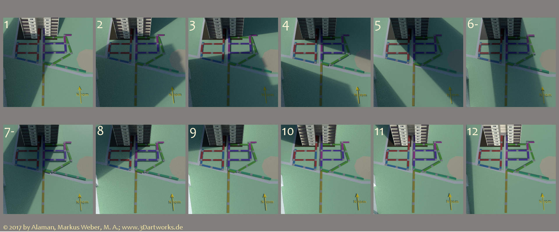 In Arbeit bei Alaman 3D Artworks: Architekturvisualisierung, grobe Schattensimulation RS2.