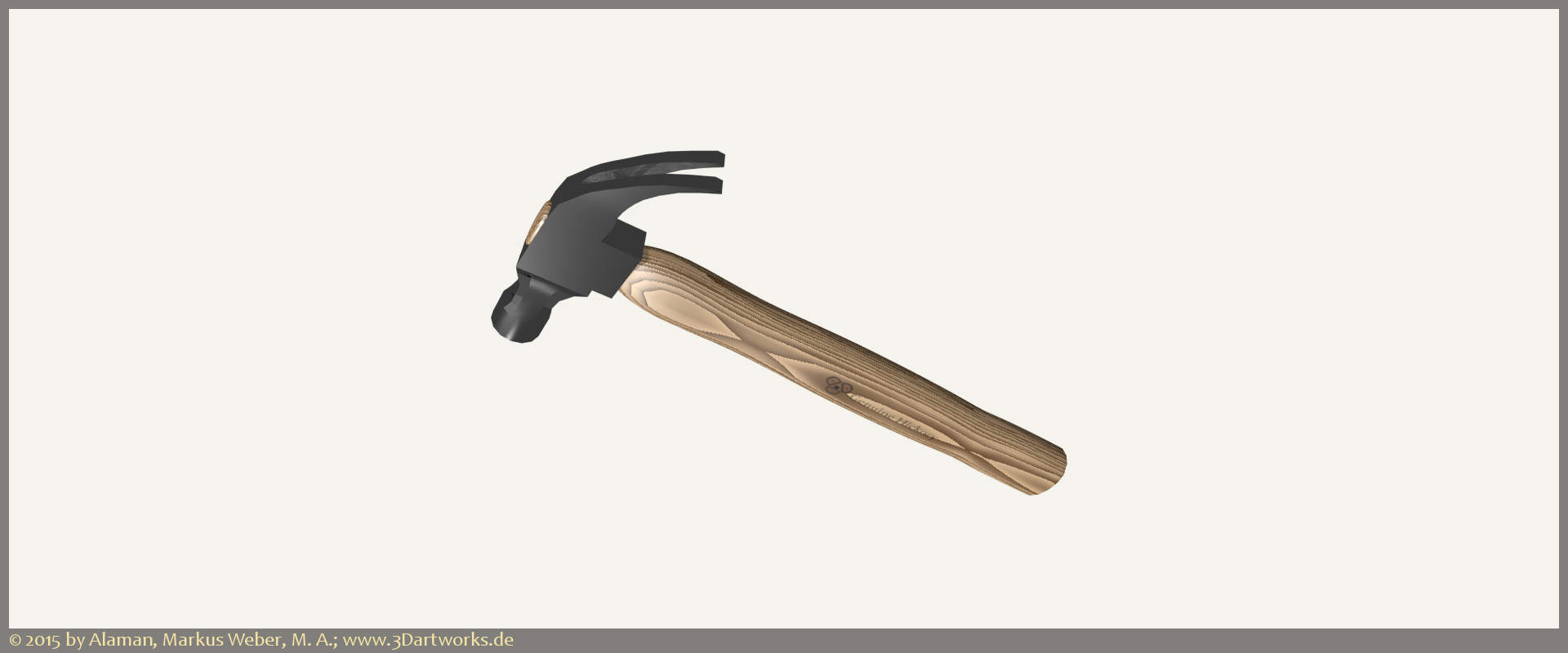 Travaux en cours à Alaman 3D Artworks : visualisation des produits, marteau à charpentier.
