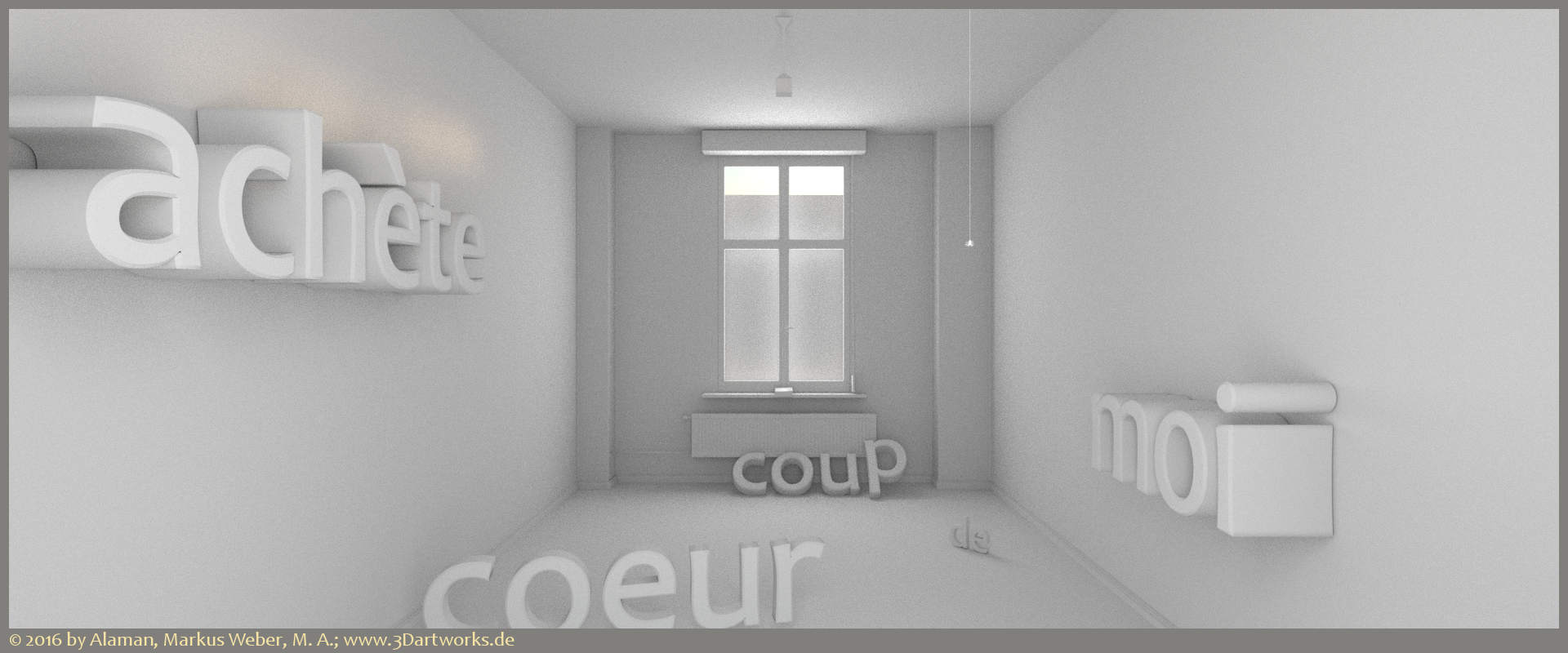 Work in progress at Alaman 3D Artworks: architectural visualization, buy me in French, blocking in.