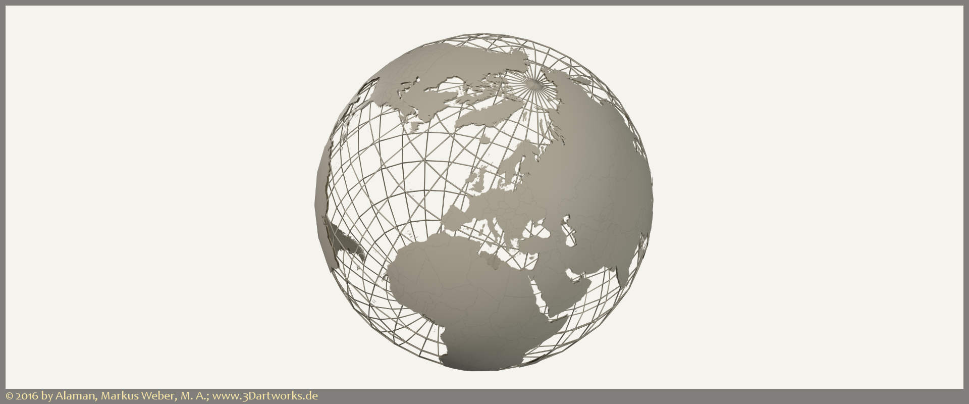 Work in progress at Alaman 3D Artworks: product visualization, continents on double layer on grid.